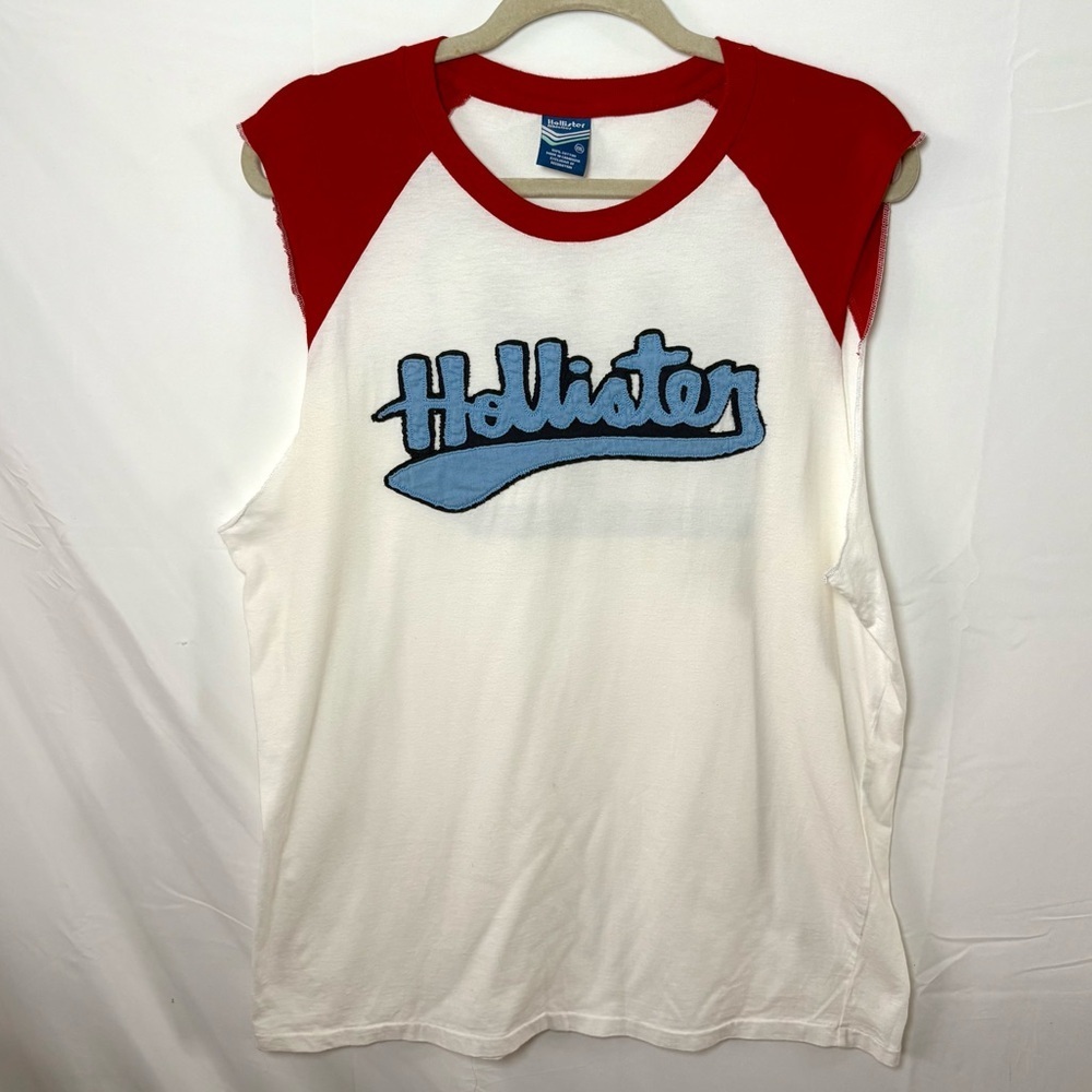Vintage Hollister muscle tee cut off red raglan sleeveless men’s XXL Y2K